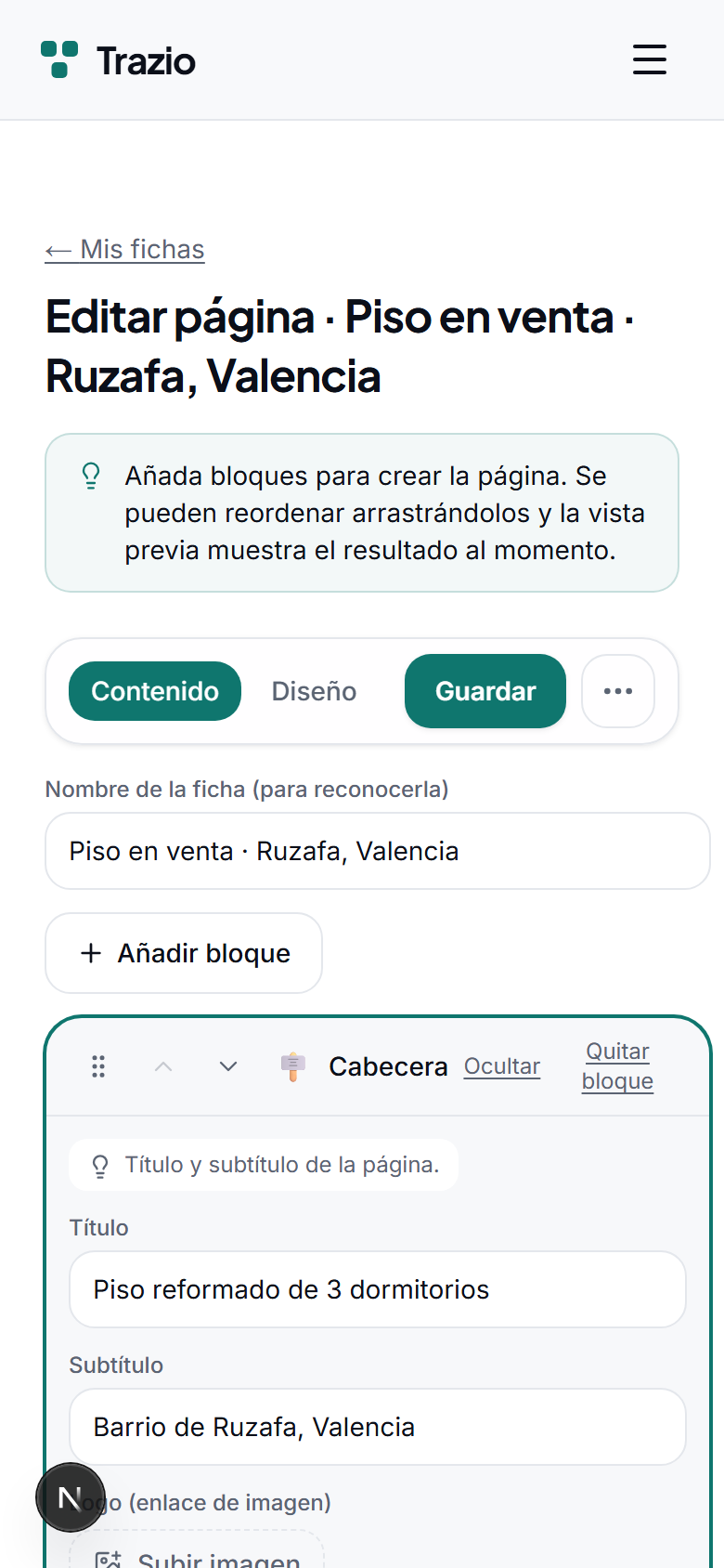 En el editor se completan el título, la descripción y las imágenes. Cada campo puede modificarse las veces que haga falta antes de publicar.